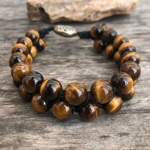 Men's Double Layer Tiger Eye Adjustable Bracelet - Macrame Knotted
